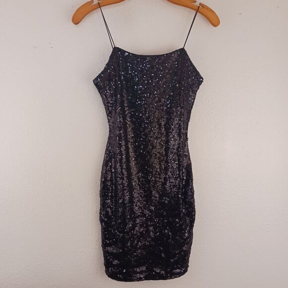 Revamped spaghetti strap sequin black dress XS - Picture 1 of 3